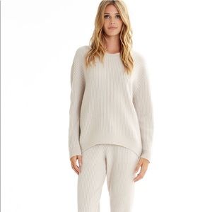 SET NakedCashmere Ribbed Joggers + Sweater 100% Cashmere Large Cream